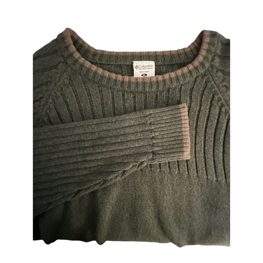 Columbia mens sweater XL green ribbed knit pullover heavy casual layers outdoors